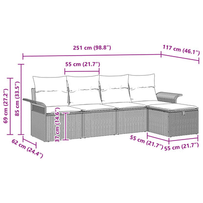 5-teiliges Garten Sofa Set mit Kissen Beige Poly Rattan