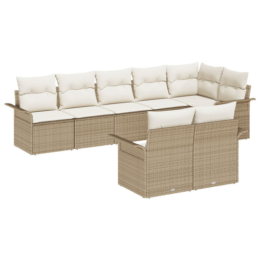 8-teilige Garten Sofa Set mit Kissen Beige Poly Rattan
