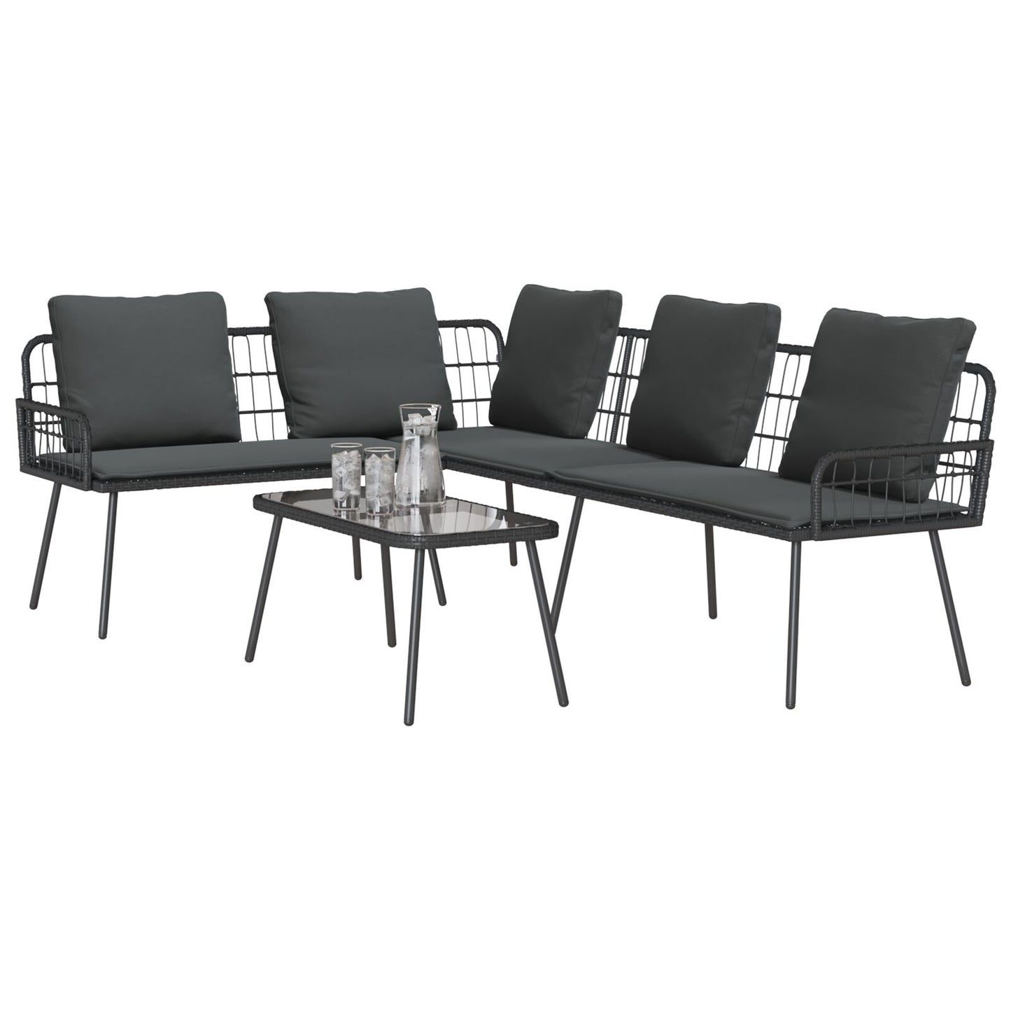 2-teiliges Garten-Sofa-Set mit Kissen Schwarz Poly Rattan