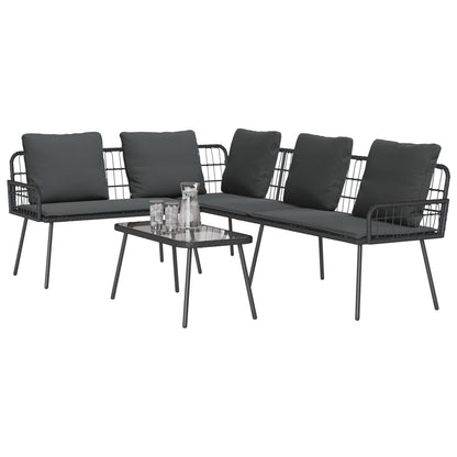 2-teiliges Garten-Sofa-Set mit Kissen Schwarz Poly Rattan