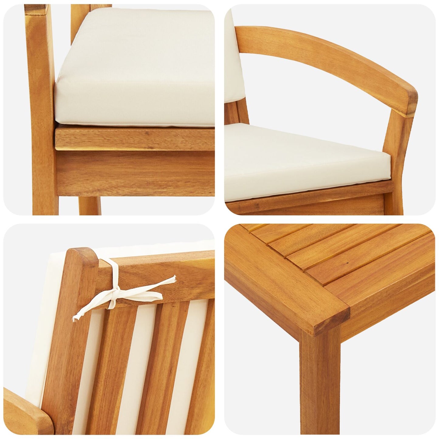 2-teiliges Bistro-Set mit Kissen aus massivem Akazienholz