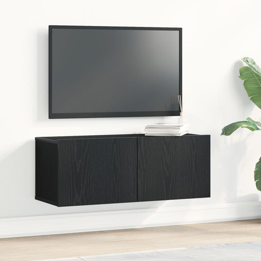 TV-Wandschränke (Set mit 2) - Schwarze Eiche, 80x30x30 cm, aus Holzwerkstoff