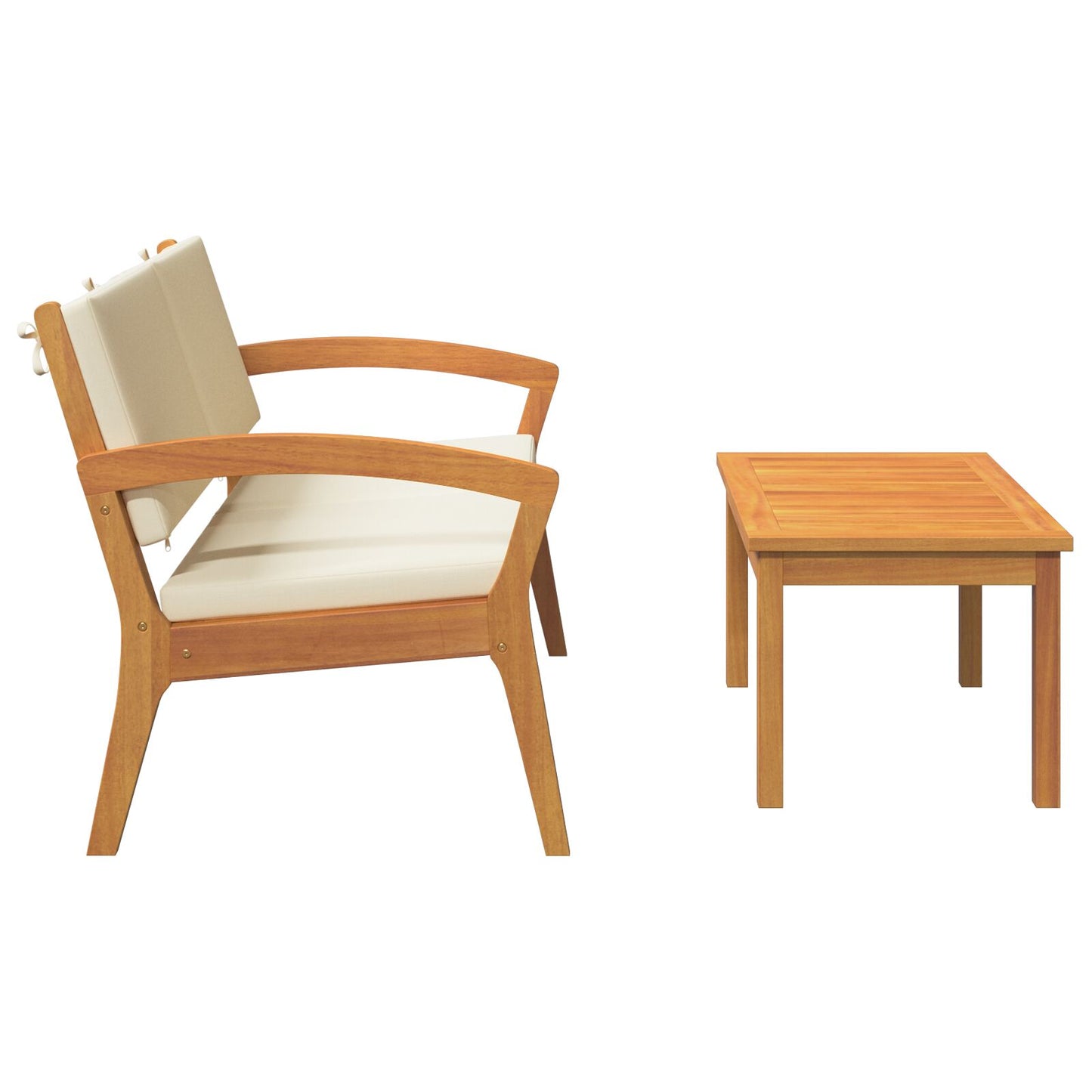 2-teiliges Bistro-Set mit Kissen aus massivem Akazienholz