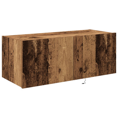 TV-Wandregal mit LED-Beleuchtung Altholz 80x35x31 cm