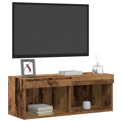 TV-Wandregal mit LED-Lichtern aus altem Holz 80x30x30 cm