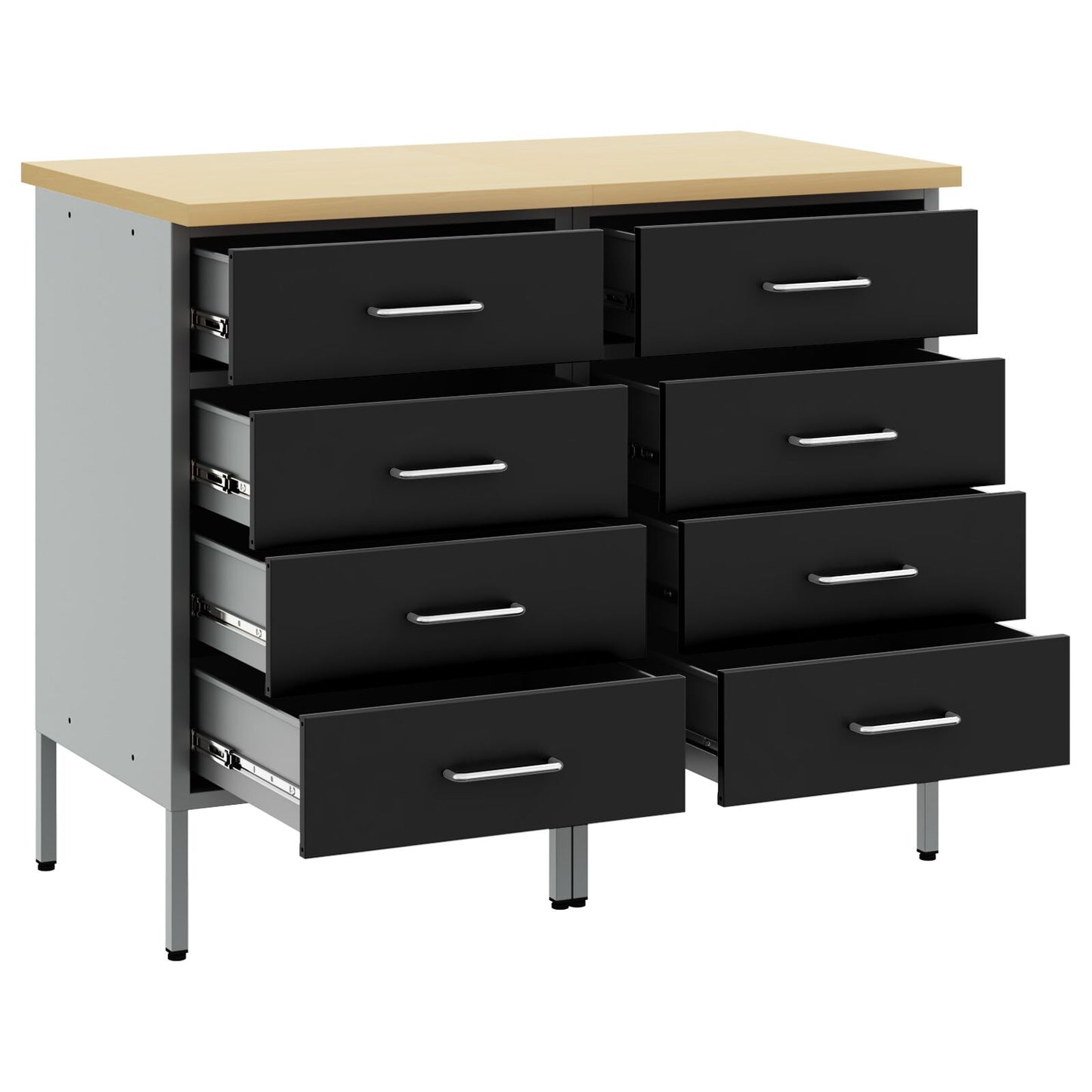 Werkbank 2er Set Schwarz und Grau aus Holzwerkstoff und Stahl