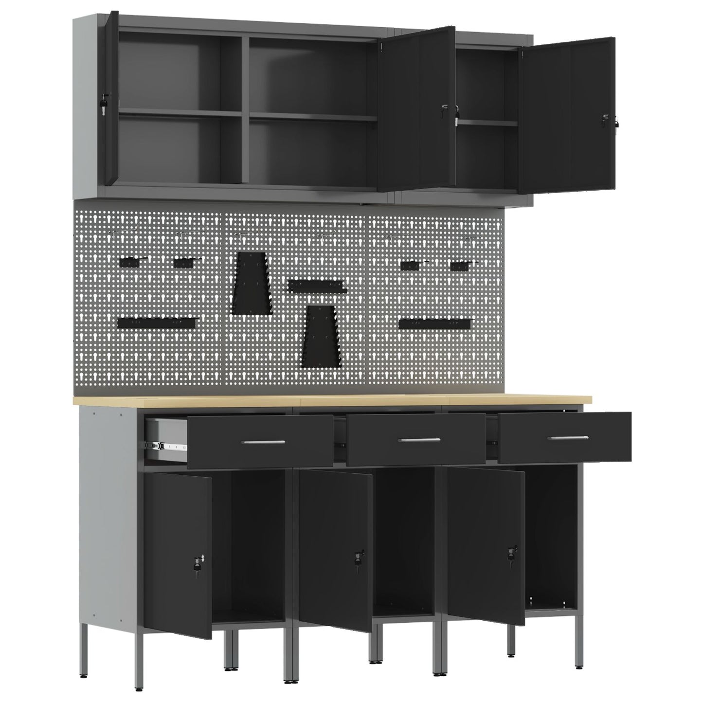 Werkbank Set 6-teilig Schwarz Stahl Groß Höhenverstellbar
