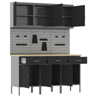 Werkbank Set 6-teilig Schwarz Stahl Groß Höhenverstellbar