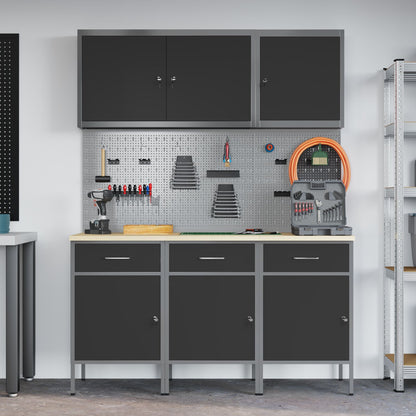 Werkbank Set 6-teilig Schwarz Stahl Groß Höhenverstellbar