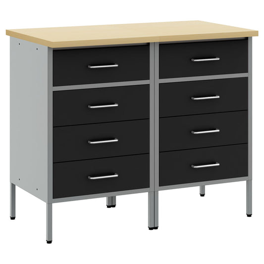Werkbank 2er Set Schwarz und Grau aus Holzwerkstoff und Stahl