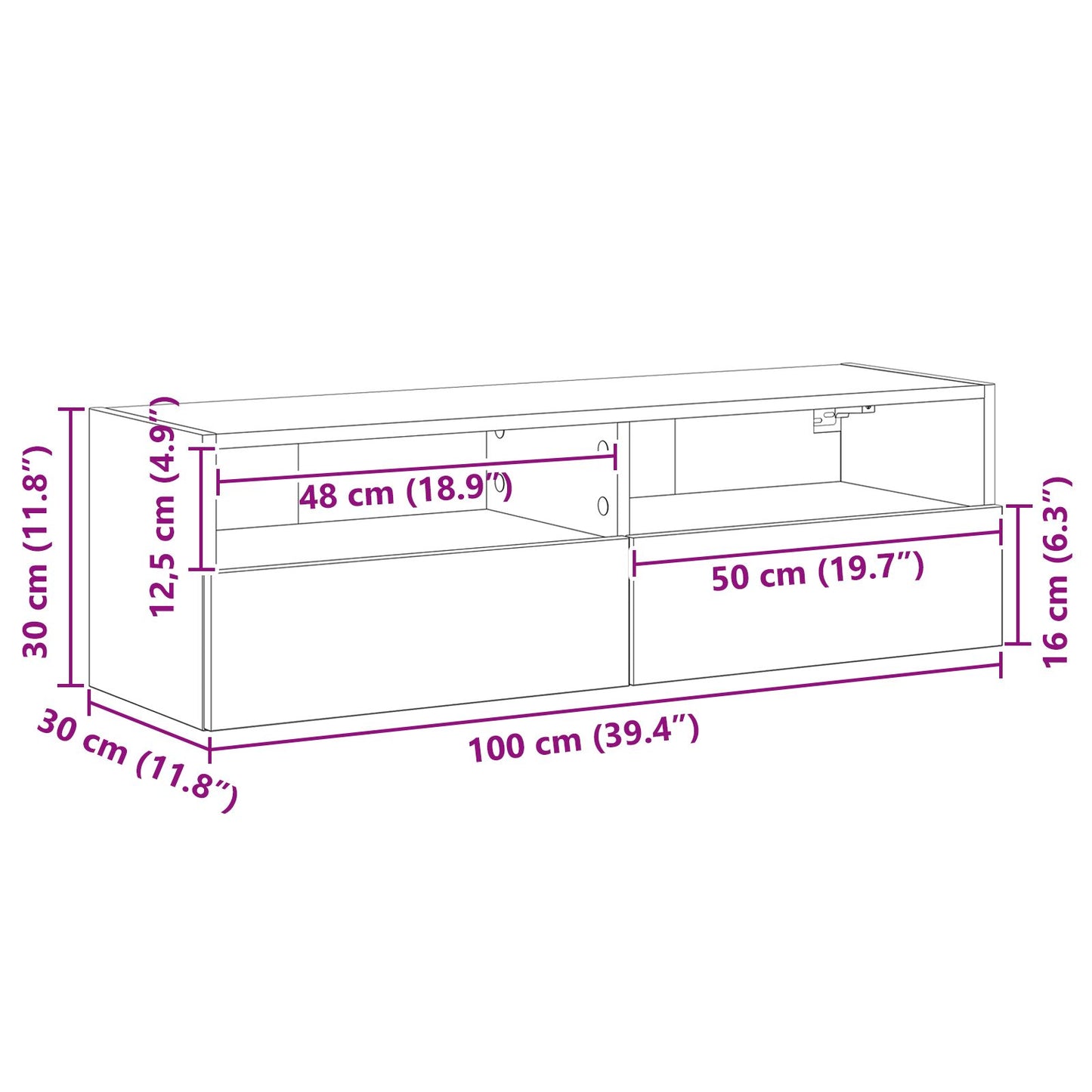 TV-Wandregal Artisan Eiche 100x30x30 cm Holzwerkstoff