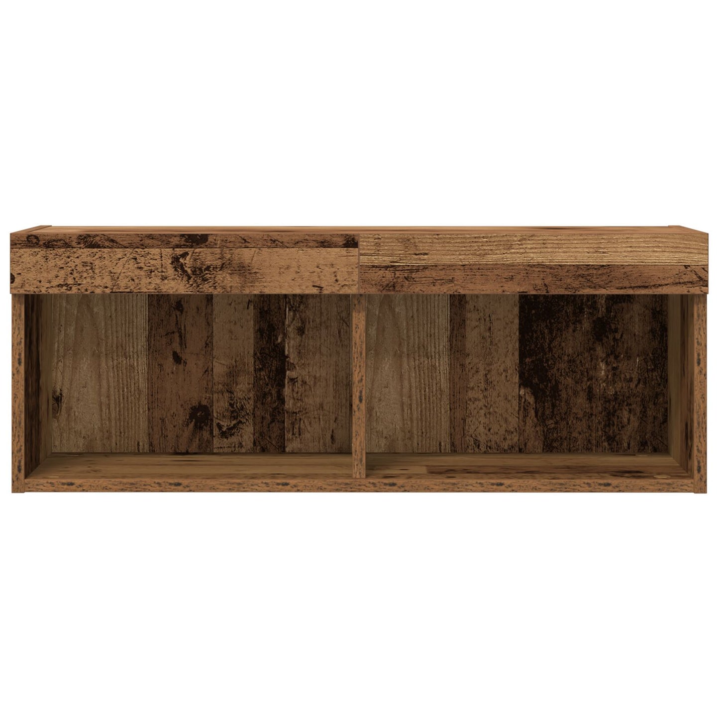 TV-Wandregal mit LED-Lichtern aus altem Holz 80x30x30 cm