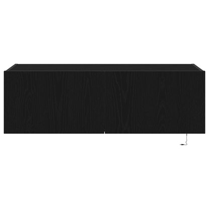 TV-Wandregal mit LED-Lichtern Schwarz Eiche 100x35x31 cm