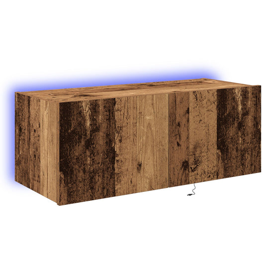 TV-Wandregal mit LED-Beleuchtung Altholz 80x35x31 cm