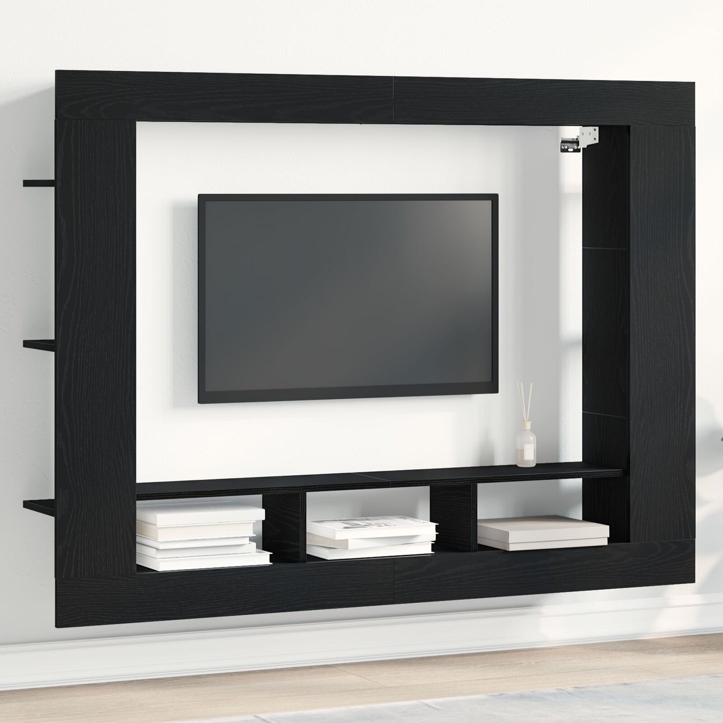 TV-Schrank Wandmontiert Schwarz Eiche 152x22x113 cm