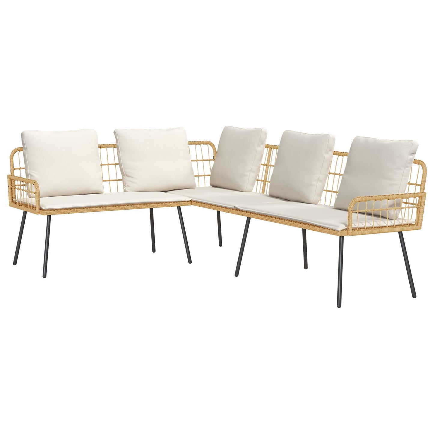 4-teilige Garten-Sofaset mit Kissen aus natürlichem Poly-Rattan