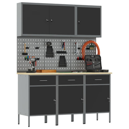 Werkbank Set 6-teilig Schwarz Stahl Groß Höhenverstellbar