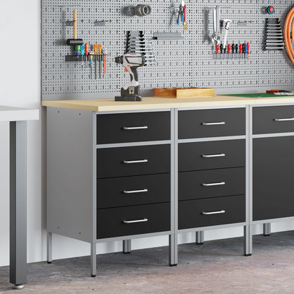 Werkbank 2er Set Schwarz und Grau aus Holzwerkstoff und Stahl
