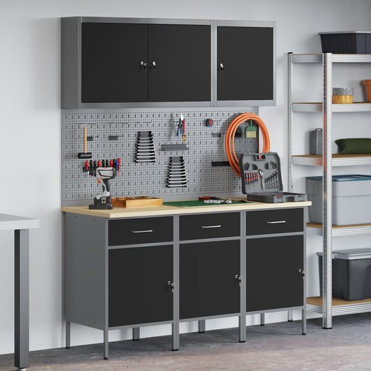 Werkbank Set 6-teilig Schwarz Stahl Groß Höhenverstellbar