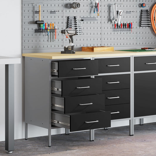 Werkbank 2er Set Schwarz und Grau aus Holzwerkstoff und Stahl