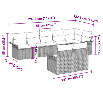 8-teilige Garten Sofa Set mit Kissen Beige Poly Rattan