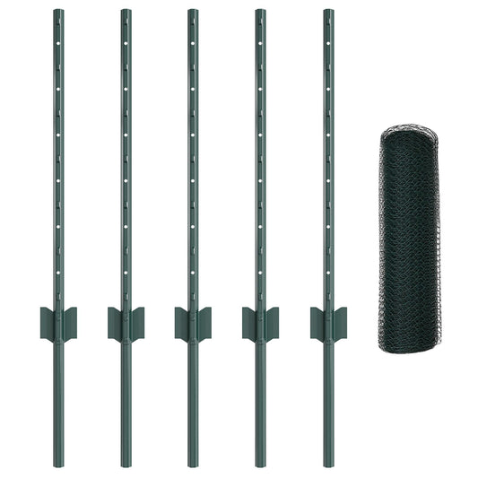Zaunpfosten 5 Stück U-Kanal Grün 60 cm Stahl, vidaXL Sechseckzaun Grün 0,5x10 m Stahl