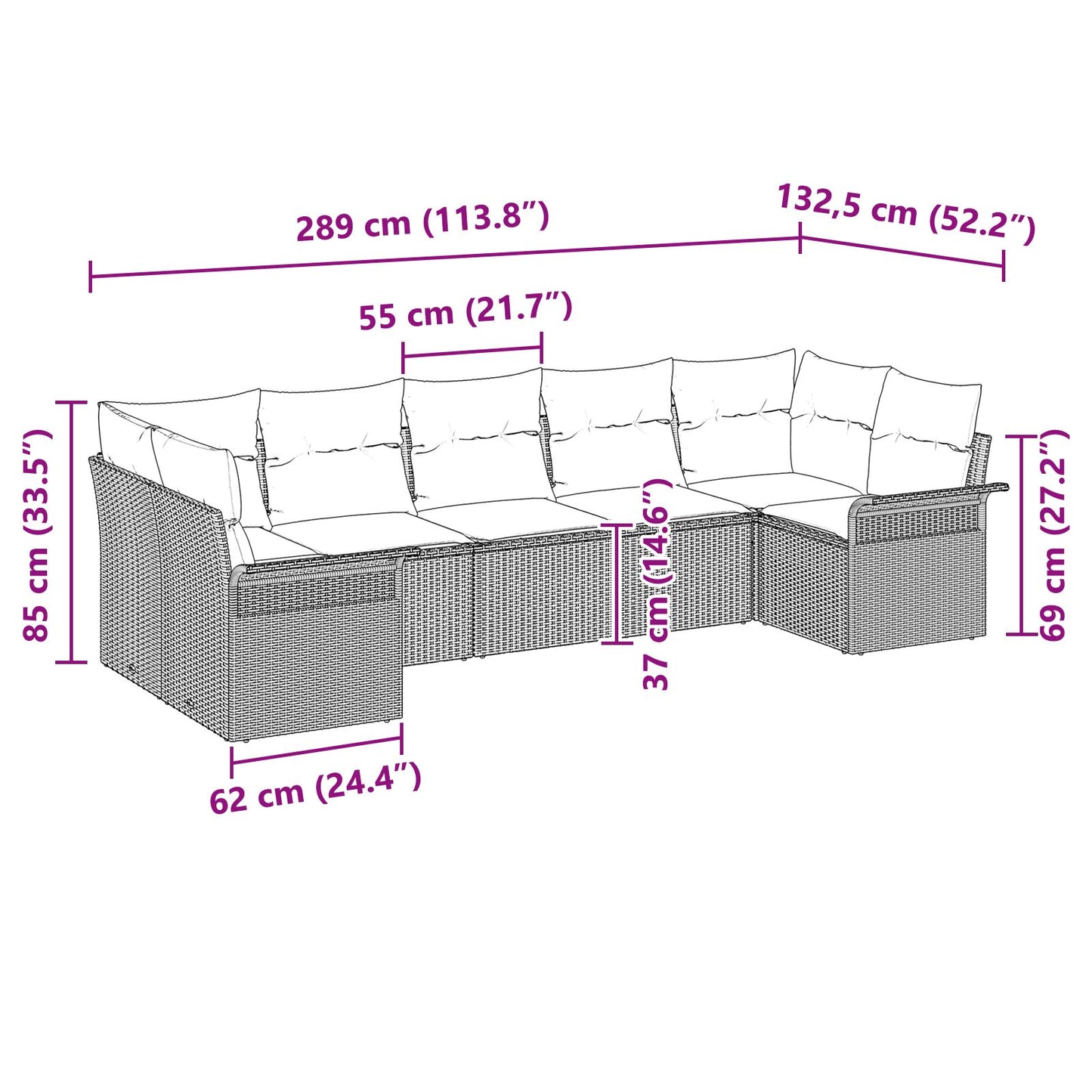 7-teiliges Garten-Sofaset mit Kissen Beige Poly-Rattan