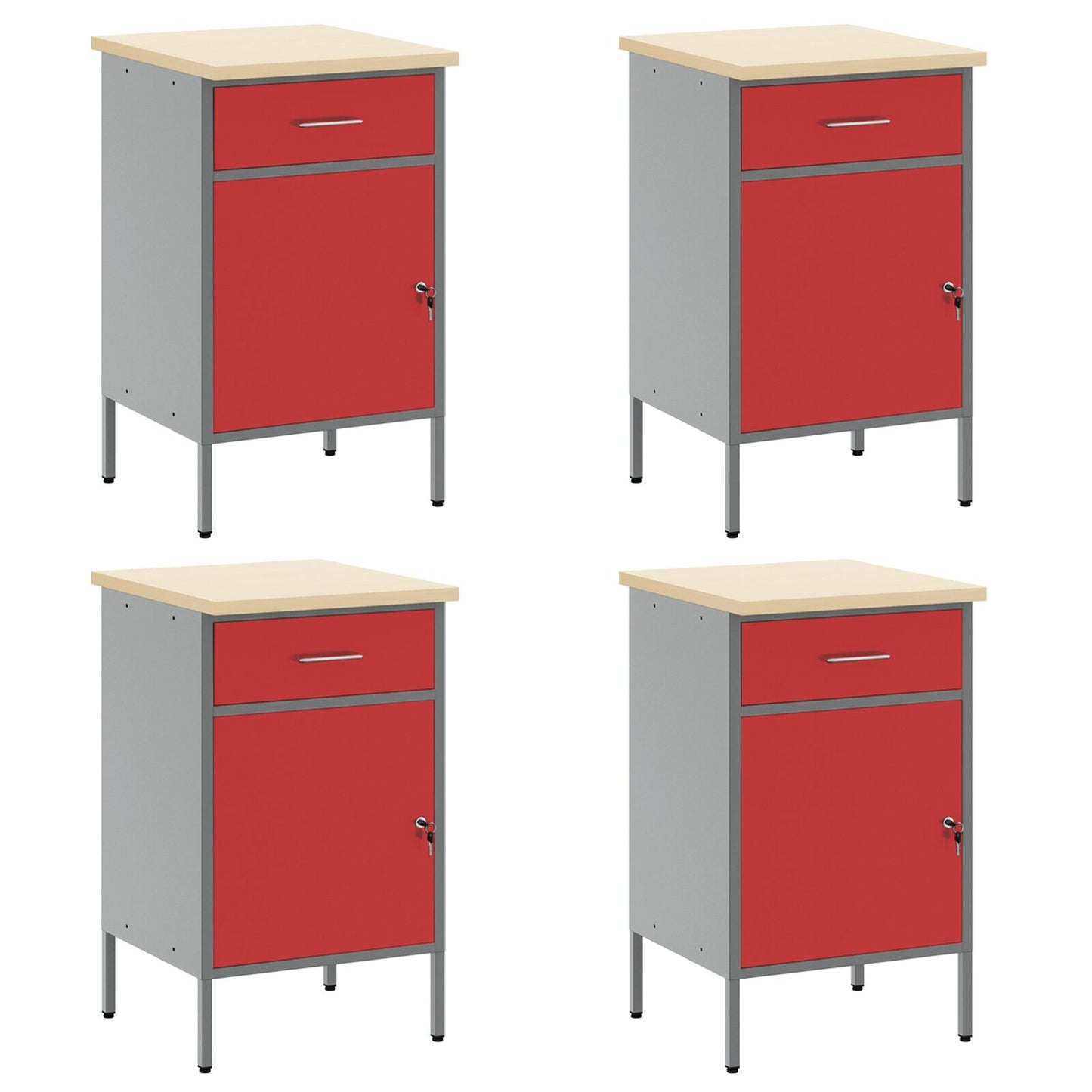 10-teiliges Werkstattwagen- und Pinnwand-Set in Rot aus MDF und Metall
