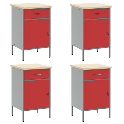 10-teiliges Werkstattwagen- und Pinnwand-Set in Rot aus MDF und Metall