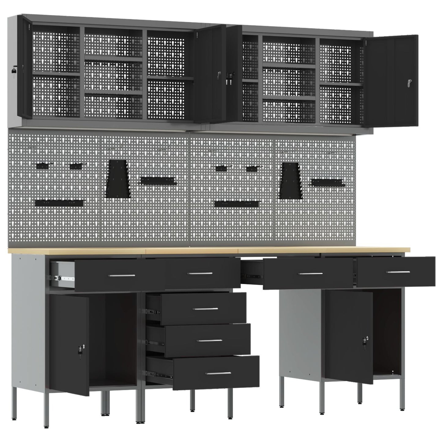 10-teiliges Werkbank-Set aus schwarzem Stahl