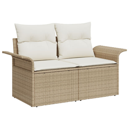 10-teiliges Garten Sofa Set mit Kissen Beige Poly Rattan