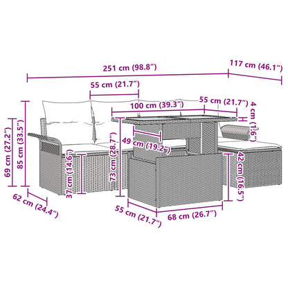6-teilige Garten Esszimmer Set mit Kissen Beige Poly Rattan Akazie