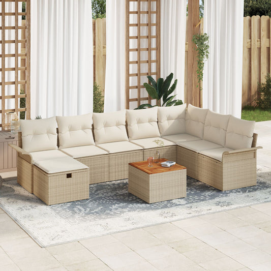 9-Teiliges Garten-Sofa-Set mit Kissen Beige Poly-Rattan
