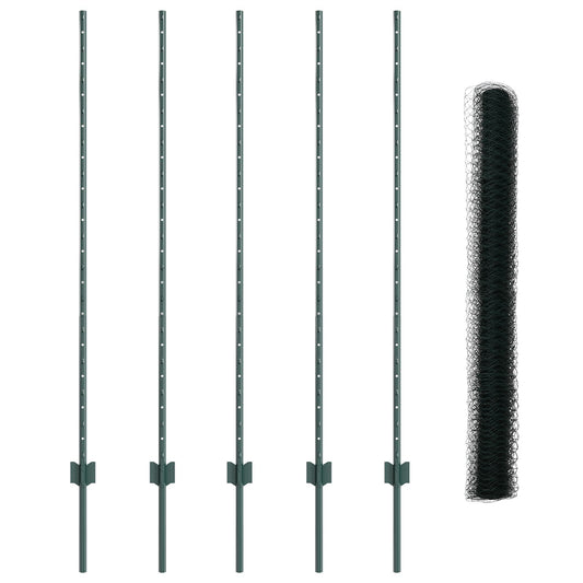 Zaunpfosten 5 Stück U-Kanal Grün 140 cm Stahl, vidaXL Sechseckzaun Grün 1,4x10 m Stahl