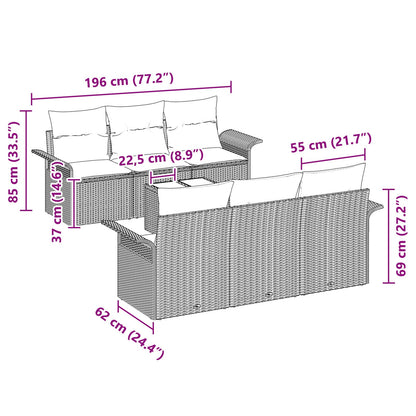 7-teiliges Gartensofa Set mit Kissen Beige Poly Rattan