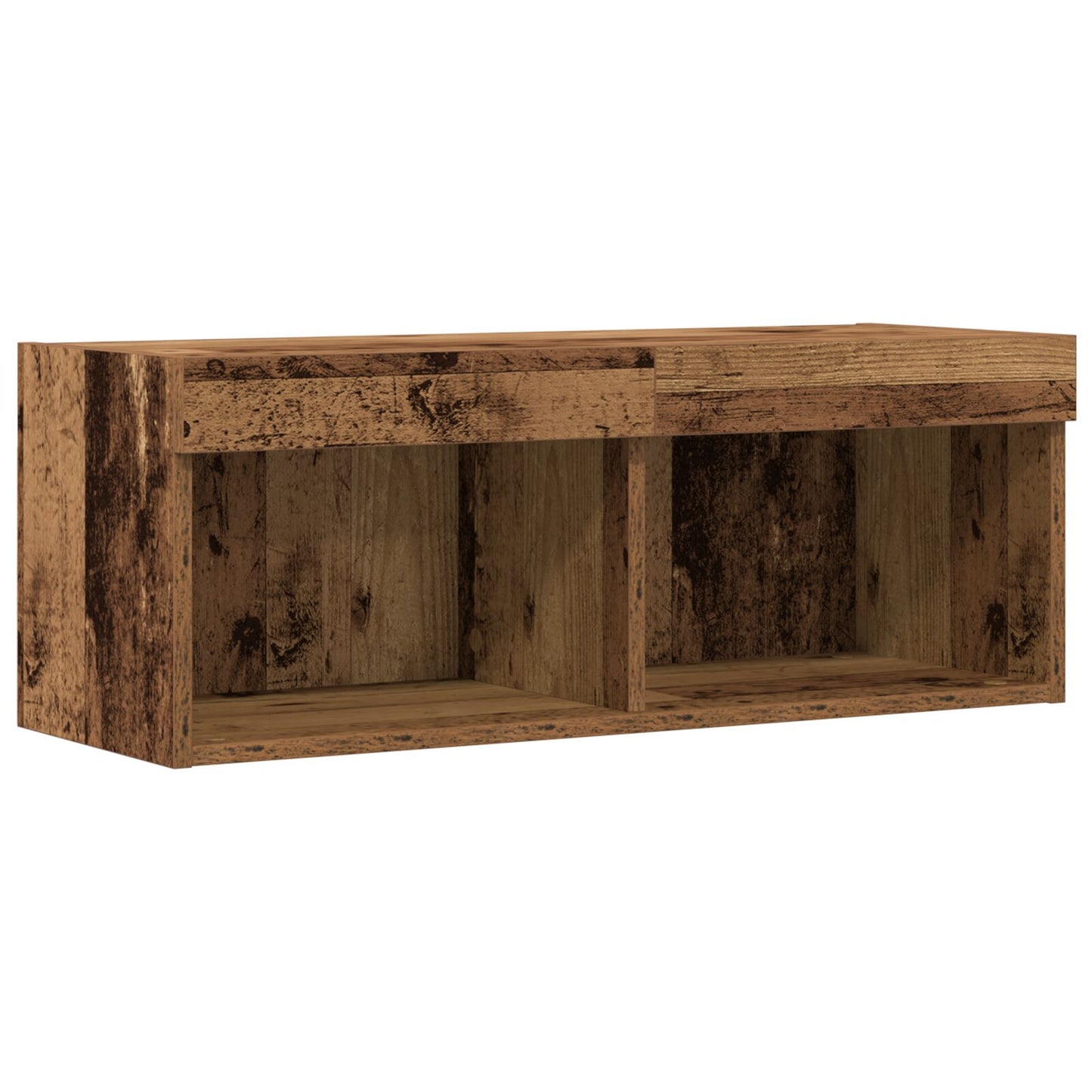 TV-Wandregal mit LED-Lichtern aus altem Holz 80x30x30 cm