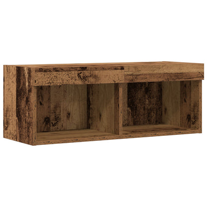 TV-Wandregal mit LED-Lichtern aus altem Holz 80x30x30 cm