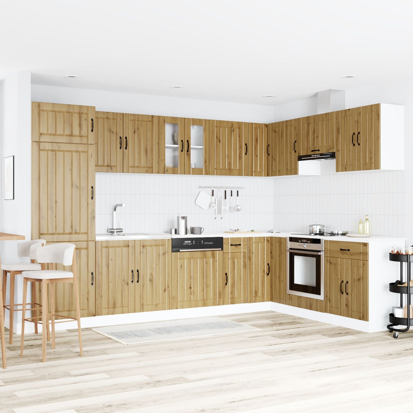 Küchenschrank ""Lucca"" mit Doppelwaschbecken, Artisan Eiche, Holzwerkstoff