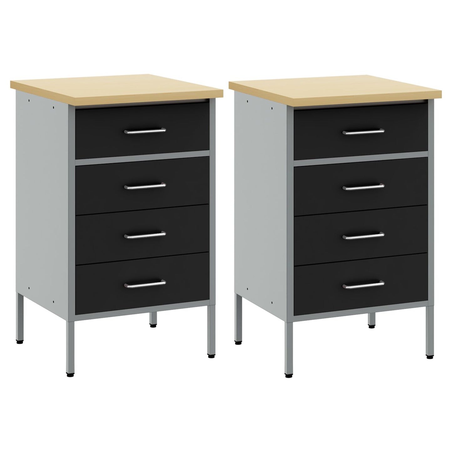 Werkbank 2er Set Schwarz und Grau aus Holzwerkstoff und Stahl