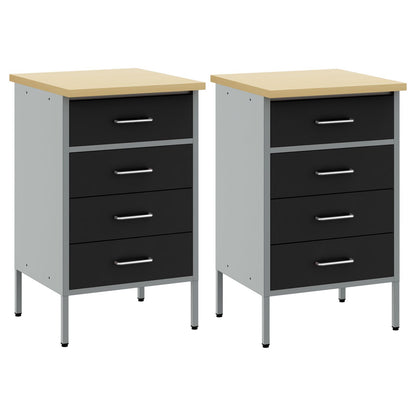 Werkbank 2er Set Schwarz und Grau aus Holzwerkstoff und Stahl