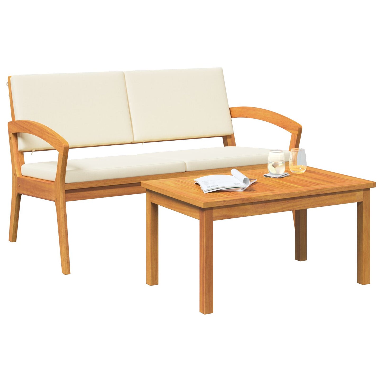 2-teiliges Bistro-Set mit Kissen aus massivem Akazienholz