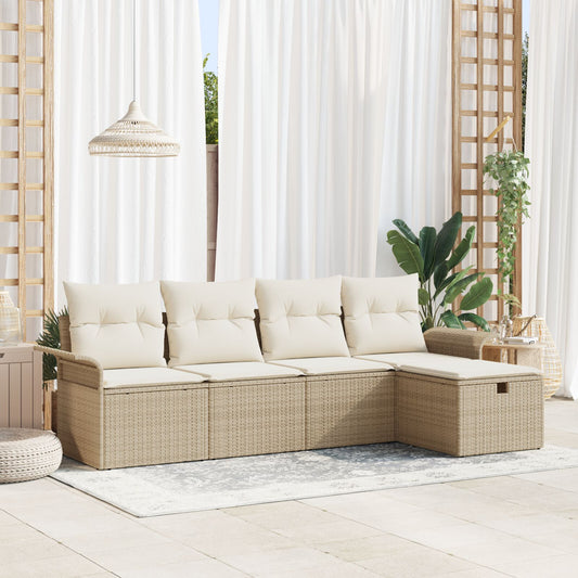 5-teiliges Garten Sofa Set mit Kissen Beige Poly Rattan
