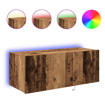 TV-Wandregal mit LED-Beleuchtung Altholz 80x35x31 cm
