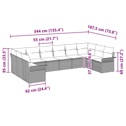 10-teiliges Garten Sofa Set mit Kissen Beige Poly Rattan