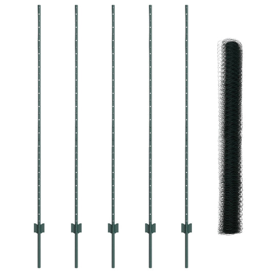 Zaunpfosten 5 Stück U-Kanal Grün 150 cm Stahl, vidaXL Sechseck-Zaun Grün 1,5x10 m Stahl