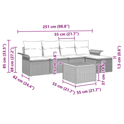 6-teiliges Garten-Sofa-Set mit Kissen Beige Poly Rattan Akazie