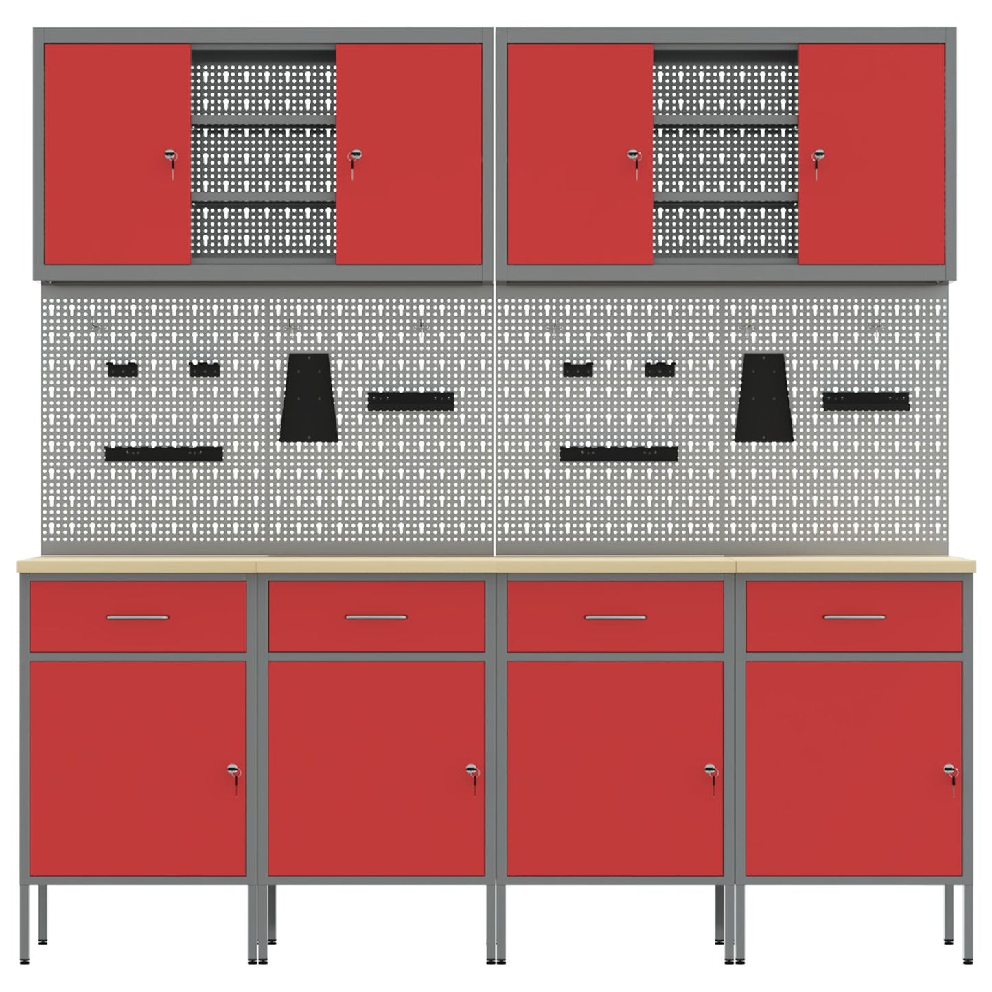 10-teiliges Werkstattwagen- und Pinnwand-Set in Rot aus MDF und Metall