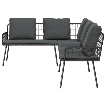 2-teiliges Garten-Sofa-Set mit Kissen Schwarz Poly Rattan