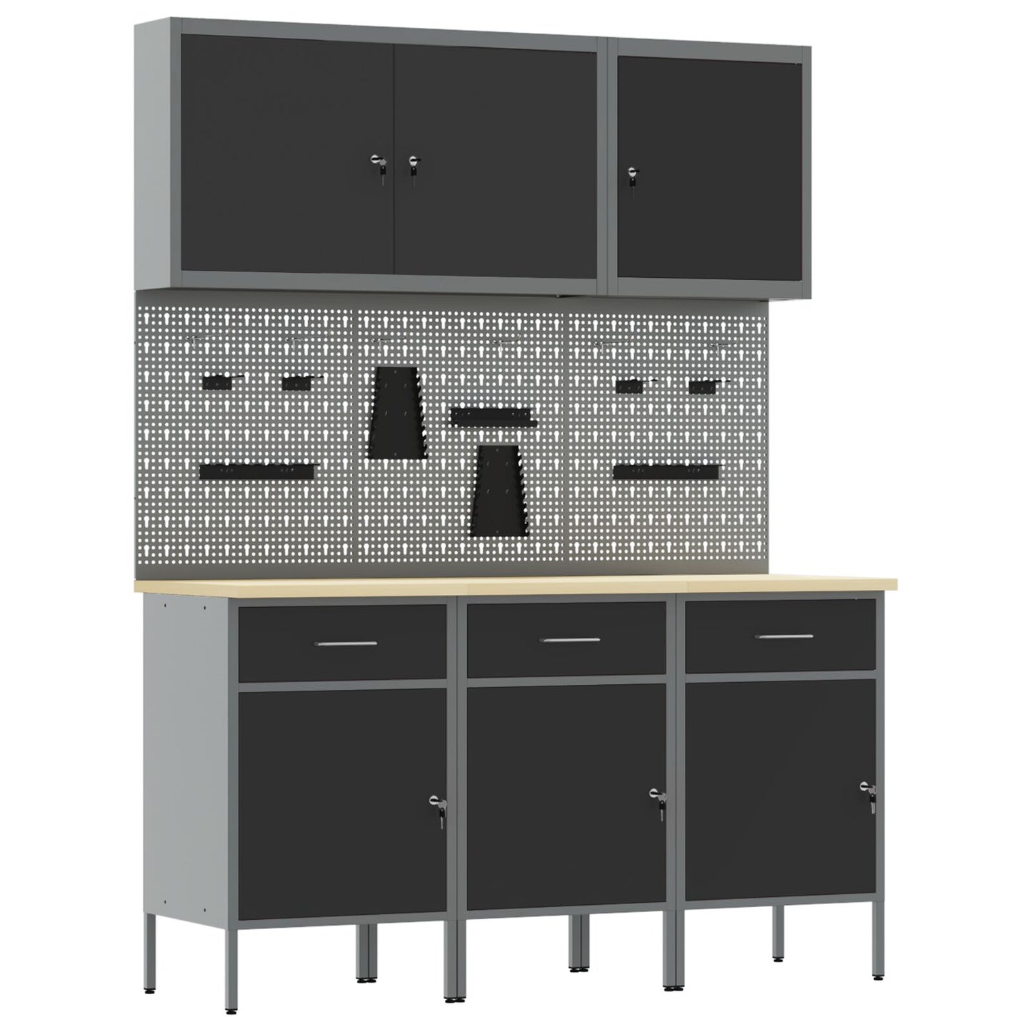 Werkbank Set 6-teilig Schwarz Stahl Groß Höhenverstellbar