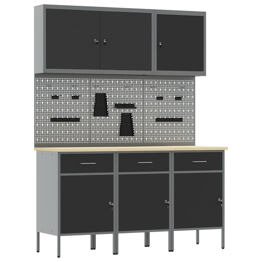 Werkbank Set 6-teilig Schwarz Stahl Groß Höhenverstellbar
